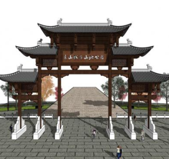中式古典门楼su模型下载_sketchup草图大师SKP模型