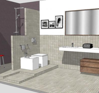 现代简约马赛克卫浴SU模型下载_sketchup草图大师SKP模型