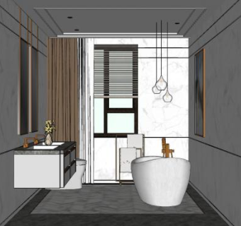 现代大理石整体卫浴SU模型下载_sketchup草图大师SKP模型