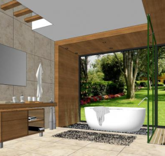 日式落地窗浴室SU模型下载_sketchup草图大师SKP模型