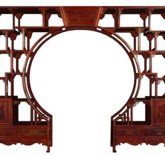 月亮门木雕隔断su模型下载_sketchup草图大师SKP模型