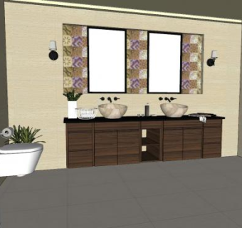 现代浴室双浴柜SU模型下载_sketchup草图大师SKP模型
