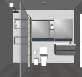现代灰色极简卫浴SU模型下载_sketchup草图大师SKP模型