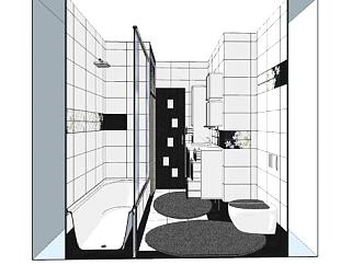 现代极简白色浴室SU模型下载_sketchup草图大师SKP模型