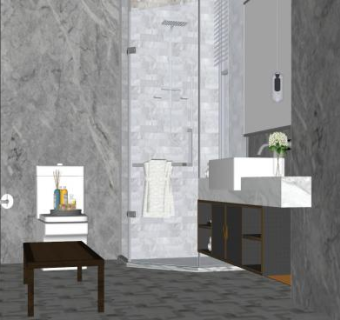 现代高级灰浴室家装SU模型下载_sketchup草图大师SKP模型