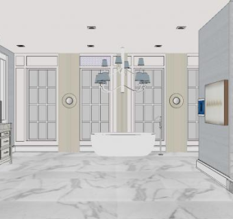 简欧轻奢大型浴室SU模型下载_sketchup草图大师SKP模型