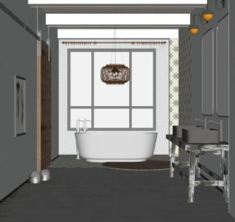 现代大型卫生间SU模型下载_sketchup草图大师SKP模型