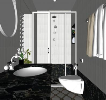 现代轻奢浴室室内SU模型下载_sketchup草图大师SKP模型