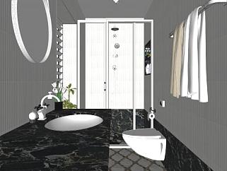 现代轻奢浴室室内SU模型下载_sketchup草图大师SKP模型