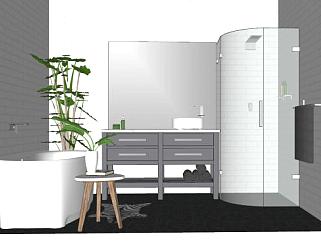 现代砖墙浴室家具SU模型下载_sketchup草图大师SKP模型