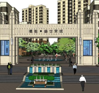 小区入口大门景观设计su模型下载_sketchup草图大师SKP模型