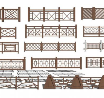 新中式栏杆su模型下载_sketchup草图大师SKP模型