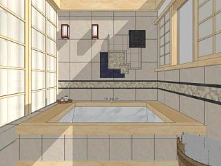 新中式浴室<em>浴缸</em>SU模型下载_sketchup草图大师SKP模型
