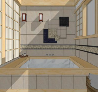 新中式浴室浴缸SU模型下载_sketchup草图大师SKP模型