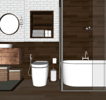 原木家具整体浴室SU模型下载_sketchup草图大师SKP模型