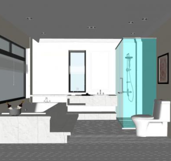 现代整体浴室设计SU模型下载_sketchup草图大师SKP模型