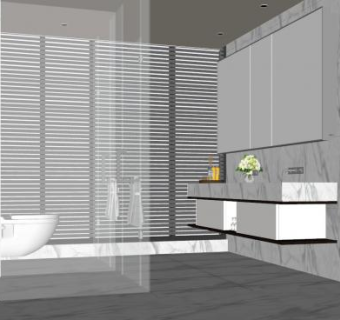 现代百叶帘浴室SU模型下载_sketchup草图大师SKP模型