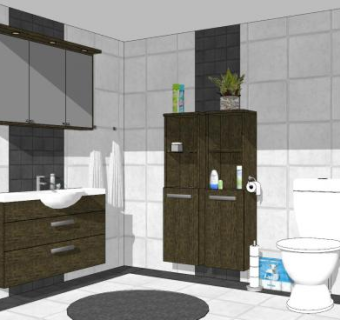 简约家装浴室原木家具SU模型下载_sketchup草图大师SKP模型