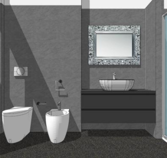 高级灰卫浴设计SU模型下载_sketchup草图大师SKP模型