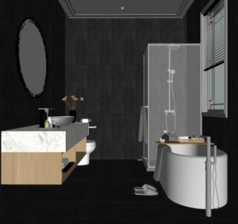 简约黑色浴室家具SU模型下载_sketchup草图大师SKP模型