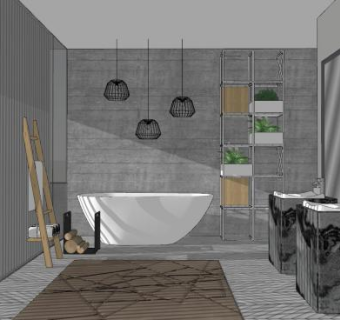 现代高级灰轻奢卫浴SU模型下载_sketchup草图大师SKP模型