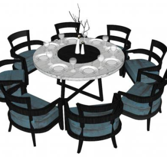 现代餐厅圆桌su模型下载_sketchup草图大师SKP模型