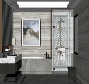 古典风格卫浴SU模型下载_sketchup草图大师SKP模型