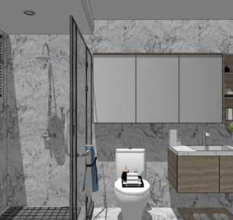 现代时尚大理石卫浴SU模型下载_sketchup草图大师SKP模型