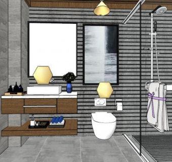 简约整体浴室SU模型下载_sketchup草图大师SKP模型