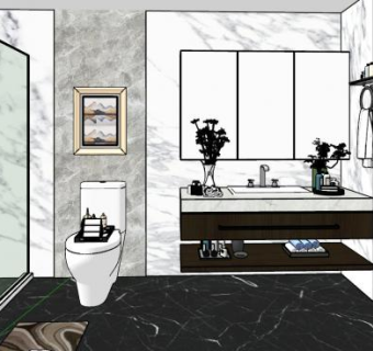 大理石轻奢浴室家装SU模型下载_sketchup草图大师SKP模型