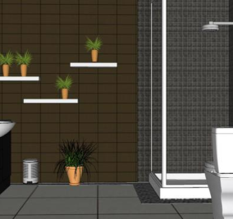 现代棕色浴室SU模型下载_sketchup草图大师SKP模型