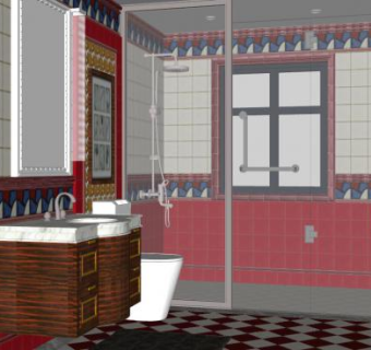 复古风格浴室设计SU模型下载_sketchup草图大师SKP模型