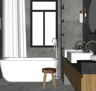 工业风卫浴家装SU模型下载_sketchup草图大师SKP模型