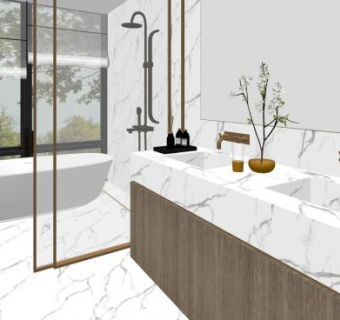 轻奢风格大理石浴室SU模型下载_sketchup草图大师SKP模型