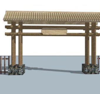 新中式乡村大门su模型下载_sketchup草图大师SKP模型
