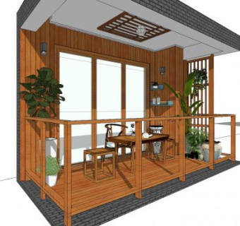 现代花园阳台SU模型下载_sketchup草图大师SKP模型