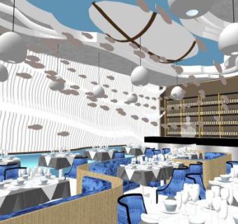 海洋餐厅室内设计su模型下载_sketchup草图大师SKP模型