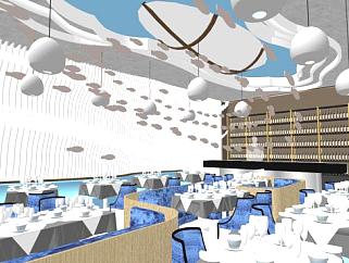 海洋餐厅<em>室内设计su模型</em>下载_sketchup草图大师SKP模型