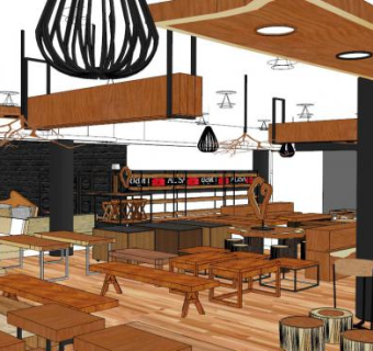 餐饮店空间su模型下载_sketchup草图大师SKP模型