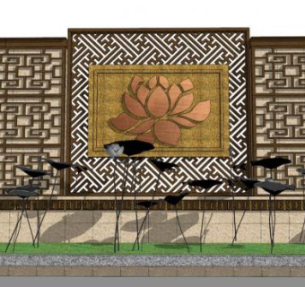 景观墙小品su模型下载_sketchup草图大师SKP模型