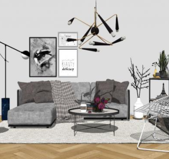 客厅设计su模型下载_sketchup草图大师SKP模型