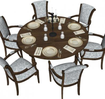 六人桌子su模型下载_sketchup草图大师SKP模型