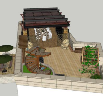 日式露天阳台花园SU模型下载_sketchup草图大师SKP模型