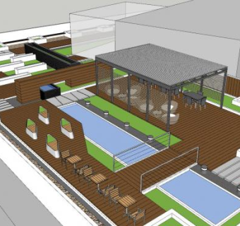 现代阳台花园露天泳池SU模型下载_sketchup草图大师SKP模型