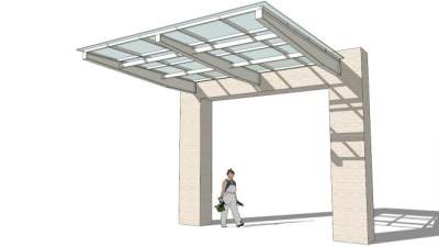 轻钢玻璃雨棚su模型下载_sketchup草图大师SKP模型