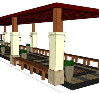 景观庭院走廊架子SU模型下载_sketchup草图大师SKP模型