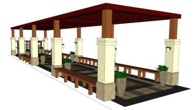 景观庭院走廊架子SU模型下载_sketchup草图大师SKP模型