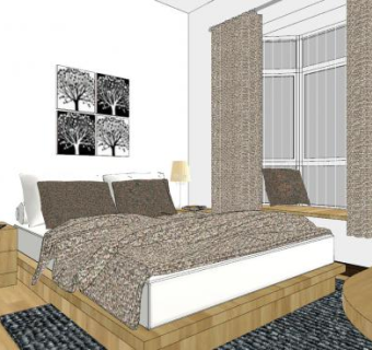 现代北欧卧室主人房SU模型下载_sketchup草图大师SKP模型