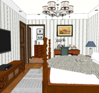 美式复古卧室SU模型下载_sketchup草图大师SKP模型