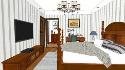 美式复古卧室SU模型下载_sketchup草图大师SKP模型